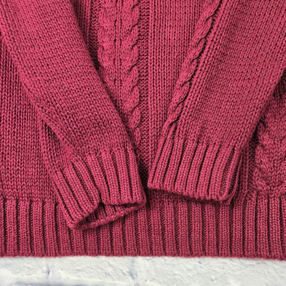 Vintage Gulf Traders Men's Sweater Red Cable Vneck Varsity Ribbed Trim Medium - Picture 11 of 12